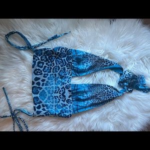 Blue low cut cheetah halter top💙💙